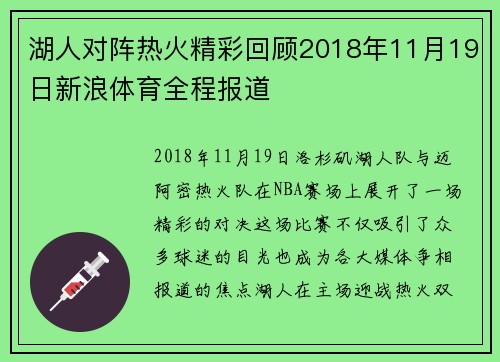 湖人对阵热火精彩回顾2018年11月19日新浪体育全程报道